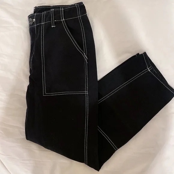 Divided Black Pants with White Accents - Picture 1 of 3